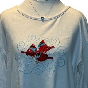 blouse MC top Size XL Long Sleeve White colorful cardigan bird lover P-P22L26